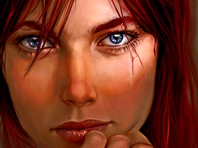 Woman with Red Hair — Intense, Digital Art, Blue Eyes
