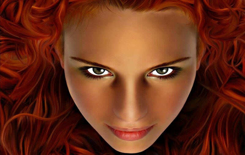 Woman with Red Hair — Intense, Digital Art, Eyes