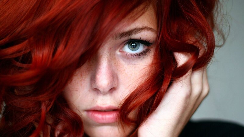Woman with Red Hair — Intense, Photograph, Face, Hand