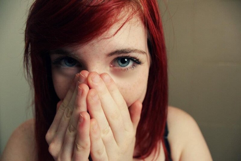 Woman with Red Hair — Intense, Photograph, Hands