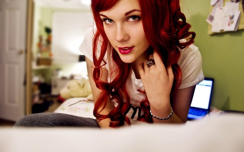 Woman with Red Hair — Intimate, Photograph, Laptop