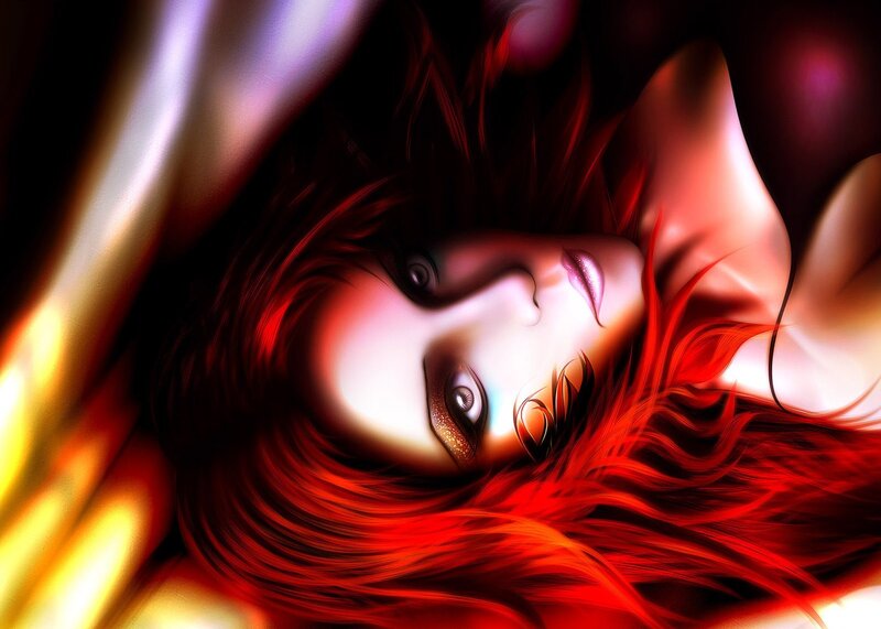 woman with red hair lying down