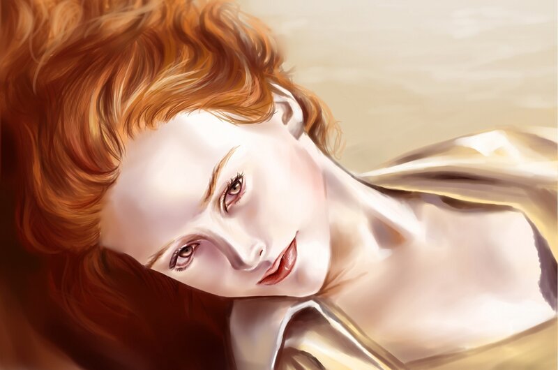 woman with red hair lying down