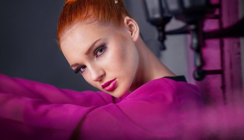 Woman with Red Hair — Magenta, Dramatic