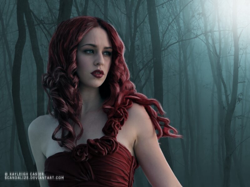 Woman with Red Hair — Mysterious, Night, Digital Art