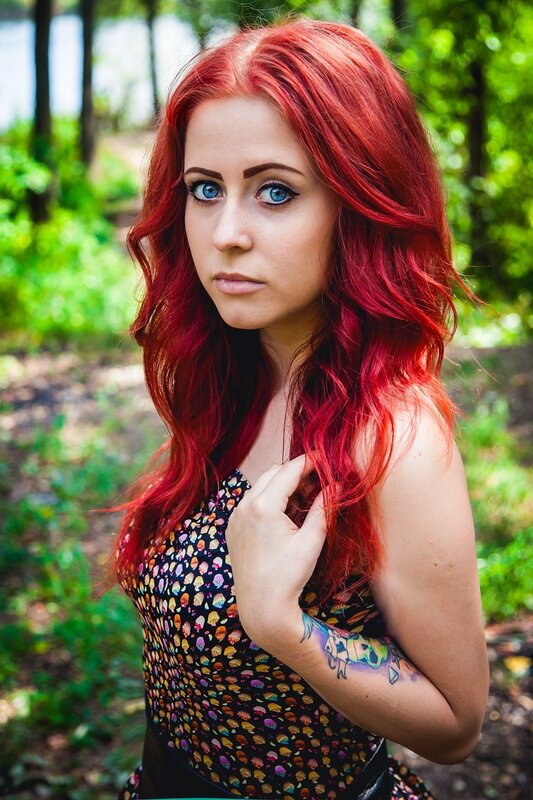 Woman with Red Hair — Natural, Afternoon, Photograph, Tattoo, Forest