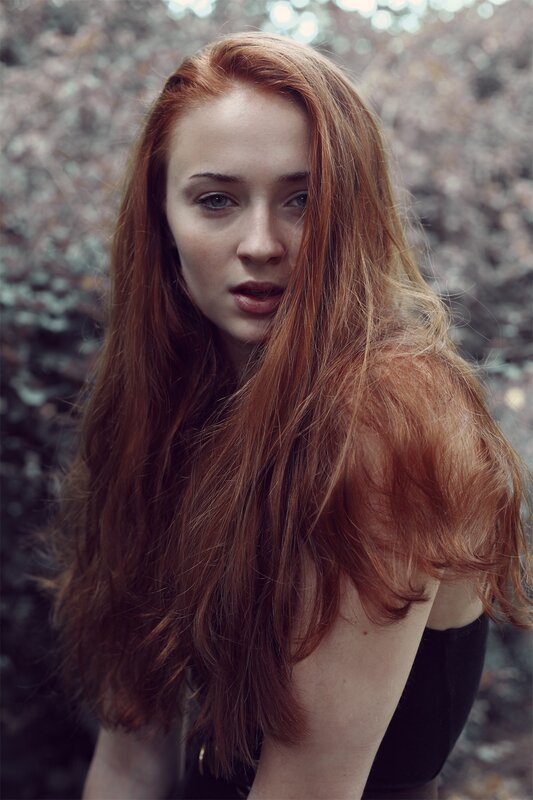 Woman with Red Hair — Natural, Autumn, Photograph, Forest, Black Top