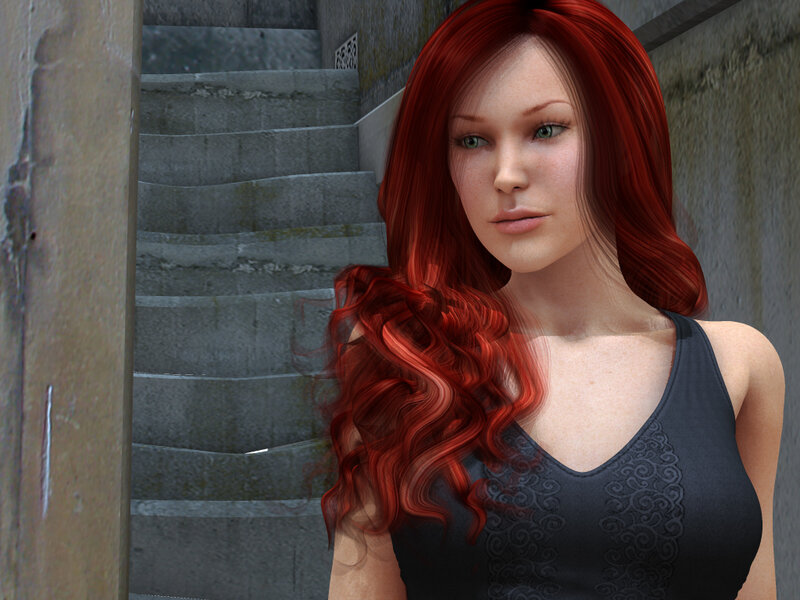 Woman with Red Hair — Neutral, 3d Render, Stairs