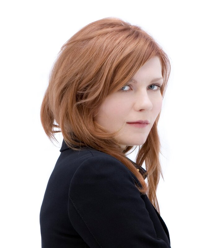 Woman with Red Hair — Neutral, Photograph, Black Jacket, White