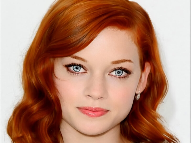 Woman with Red Hair — Neutral, Photograph, Blue Eyes, Earring