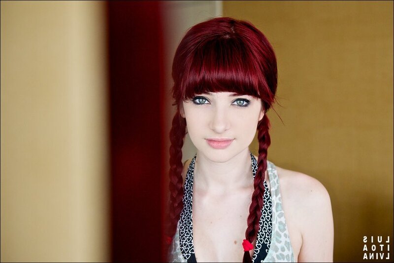 Woman with Red Hair — Neutral, Photograph, Braids, Bangs, Halter Top