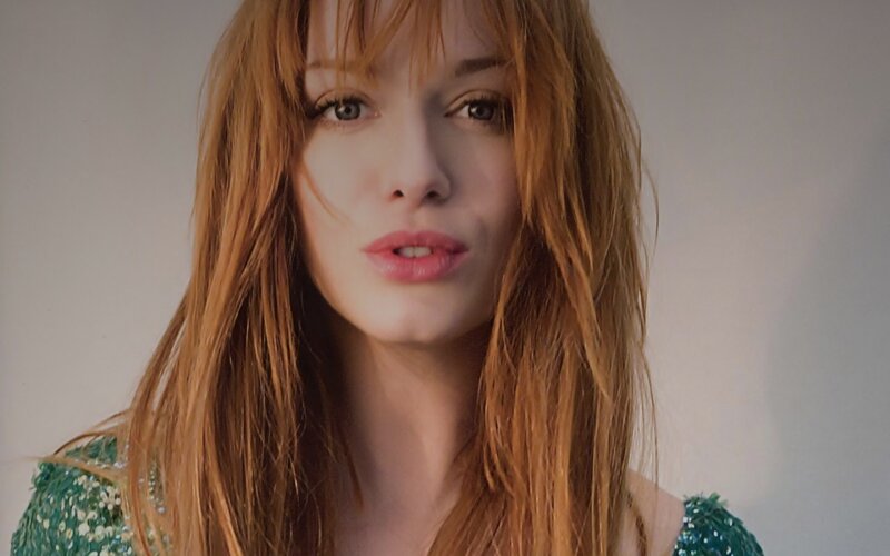 Woman with Red Hair — Neutral, Photograph, Green Sequined Top