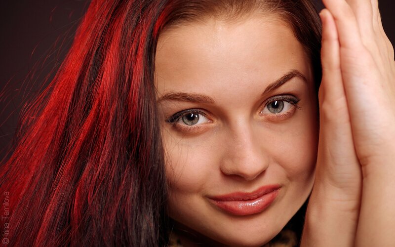 Woman with Red Hair — Neutral, Photograph, Hand, Eyes