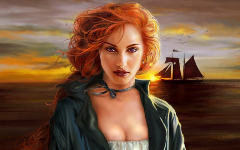 woman with red hair on a ship