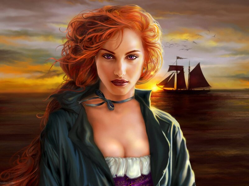 woman with red hair on a ship