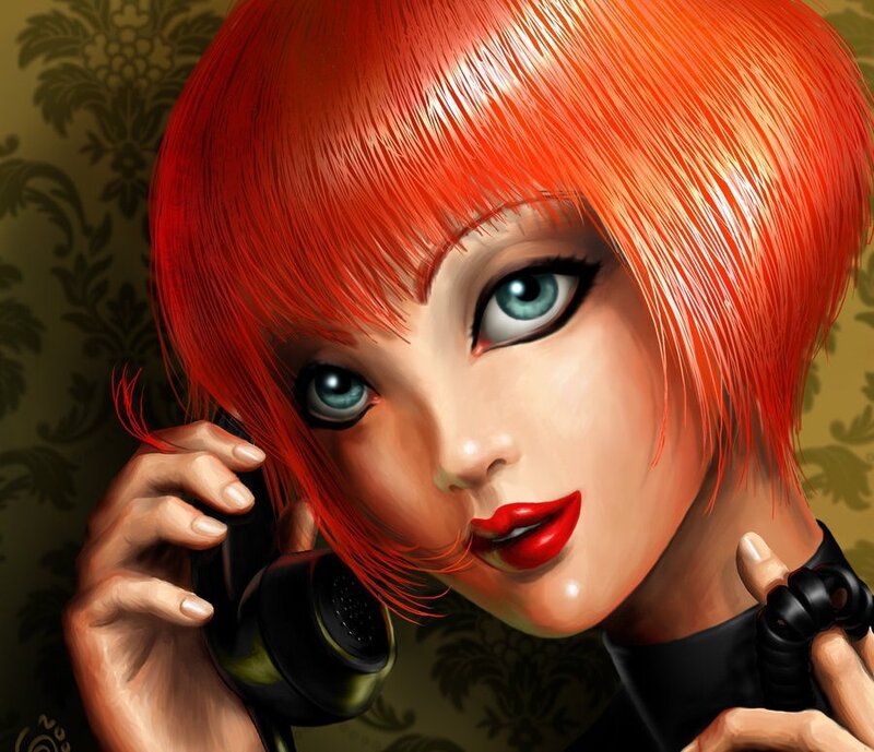 Woman with Red Hair on Phone — Dramatic