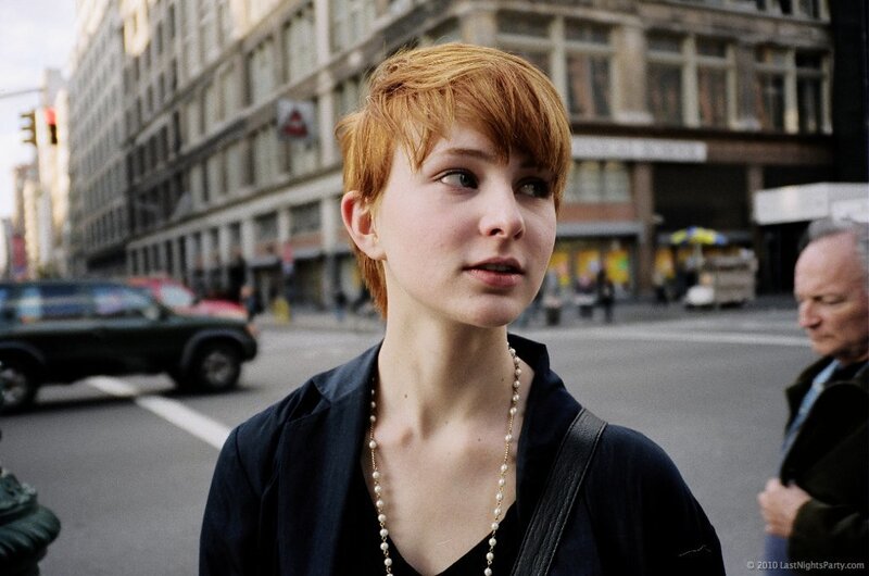 Woman with Red Hair on Street — Urban