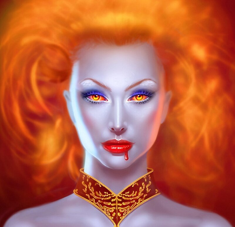 Woman with Red Hair — Orange, Dramatic, Digital Art, Blood