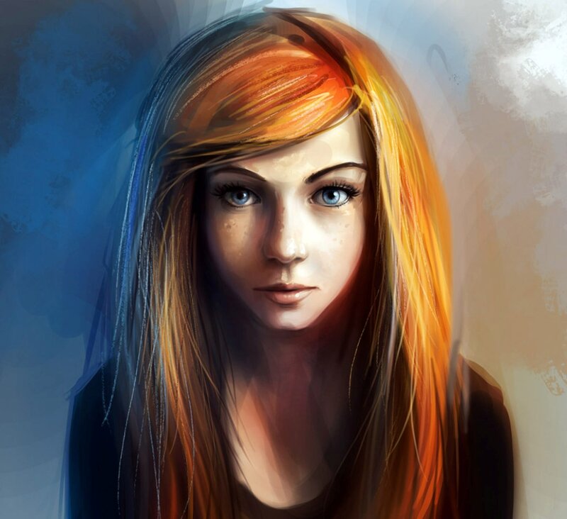 Woman with Red Hair — Orange, Dramatic, Digital Art, Eyes