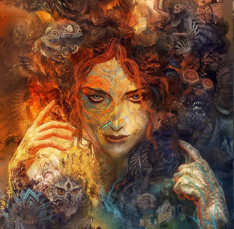 Woman with Red Hair — Orange, Dramatic, Digital Art, Reptile