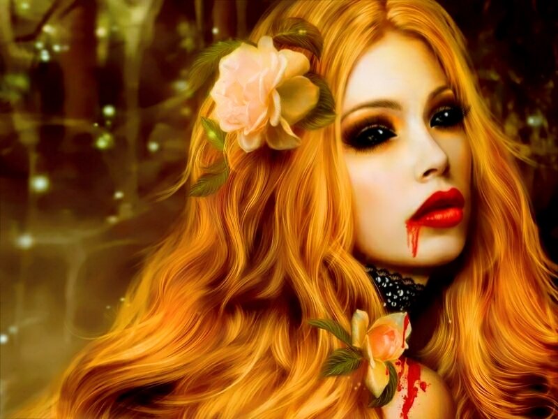 Woman with Red Hair — Orange, Dramatic, Digital Art