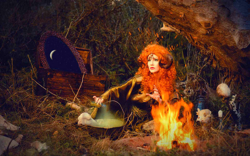 Woman with Red Hair — Orange, Dramatic, Night, Photograph