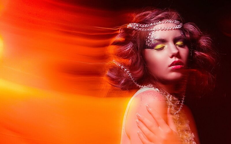 Woman with Red Hair — Orange, Dramatic, Photograph, Headband
