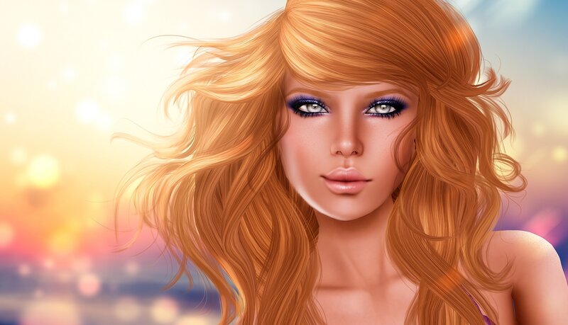 Woman with Red Hair — Orange, Dramatic, Sunset, Digital Art, Eyes
