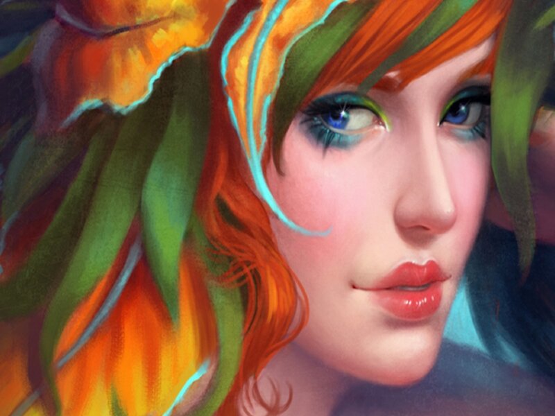 Woman with Red Hair — Orange, Dreamy, Digital Art