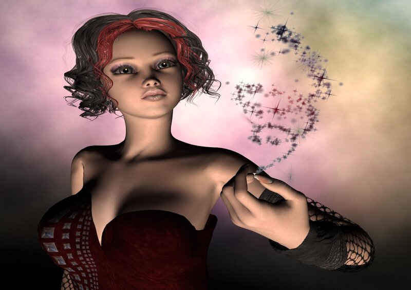 Woman with Red Hair — Pink, Dreamy, 3d Render