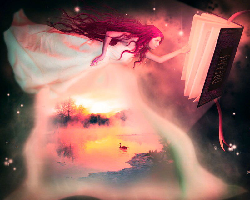 Woman with Red Hair — Pink, Dreamy, Sunset