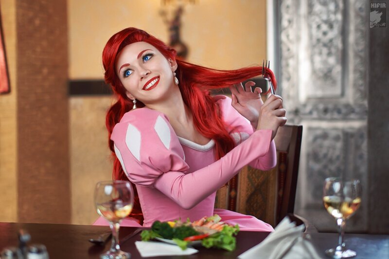 Woman with Red Hair — Playful, Photograph, Fork