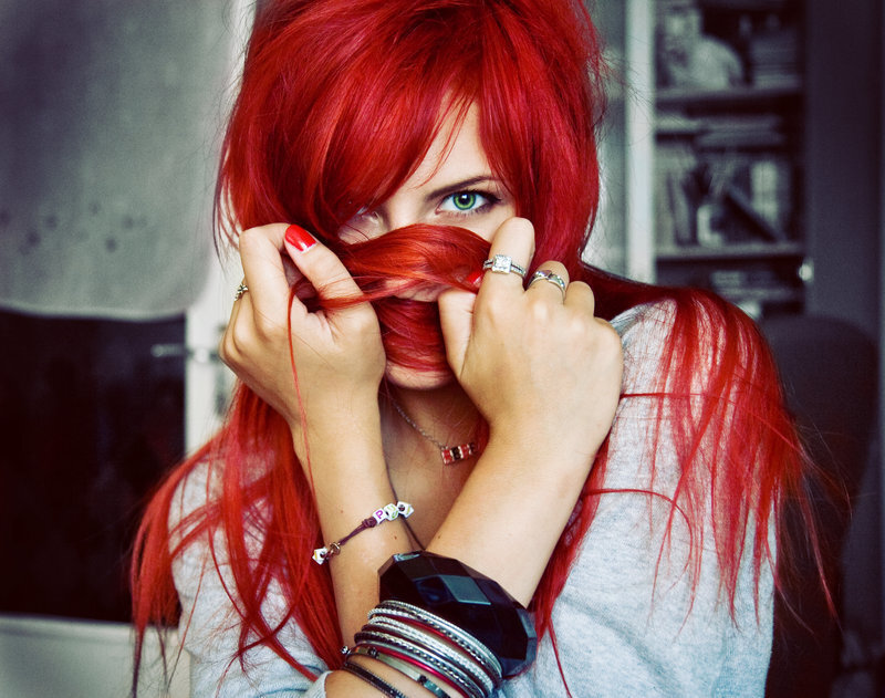 Woman with Red Hair — Playful, Photograph, Hands