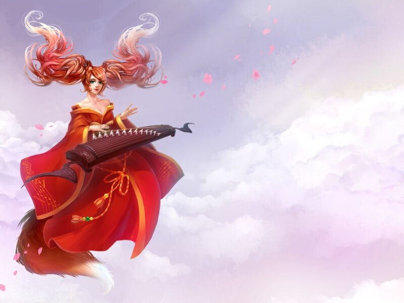 Woman with Red Hair Playing Pipa