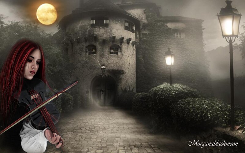 Woman with Red Hair Playing Violin — Dramatic