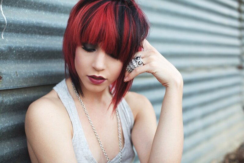 woman with red hair posing