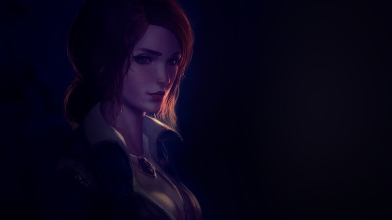 Woman with Red Hair — Purple, Dramatic, Night, Digital Art, Dark Background