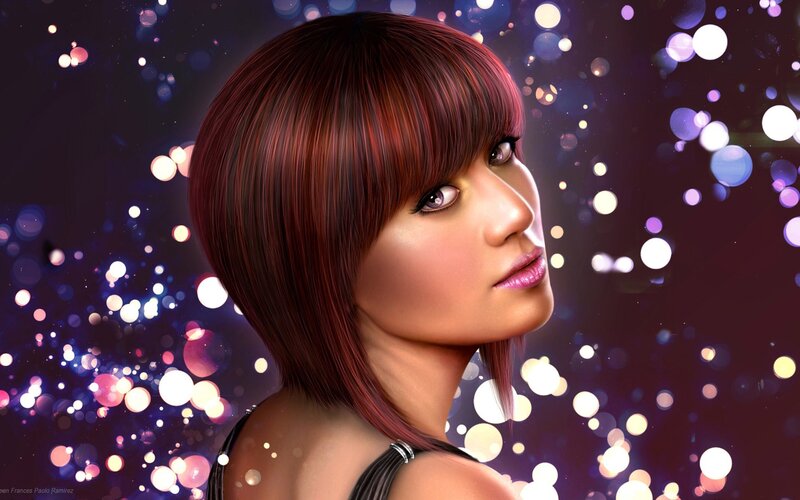 Woman with Red Hair — Purple, Dramatic, Night, Digital Art