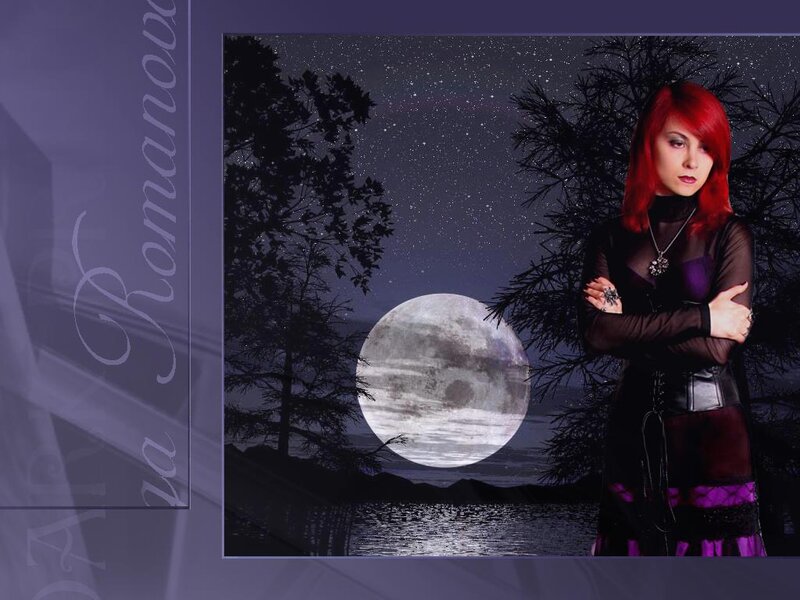 Woman with Red Hair — Purple, Dramatic, Night, Photograph