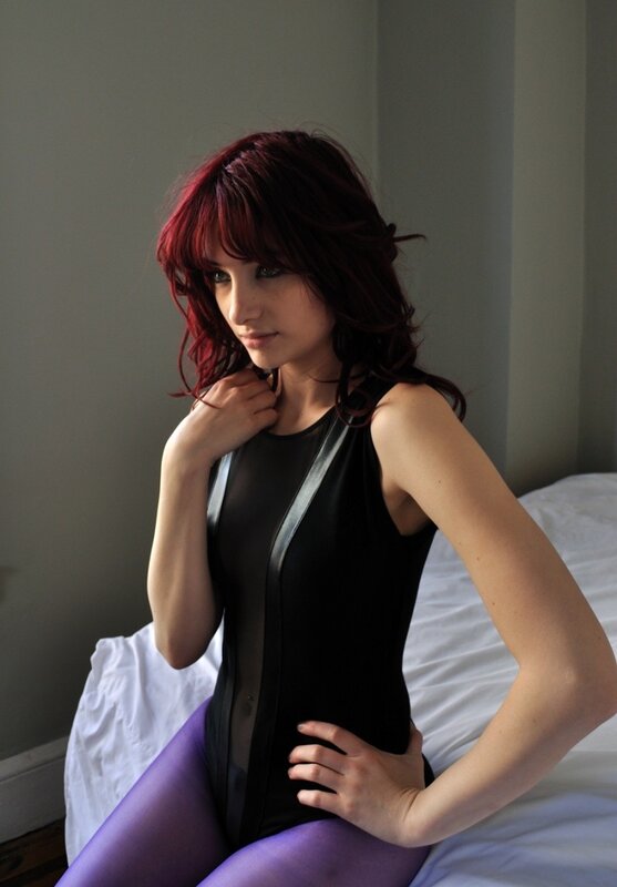 Woman with Red Hair — Purple, Dramatic, Photograph, Bed