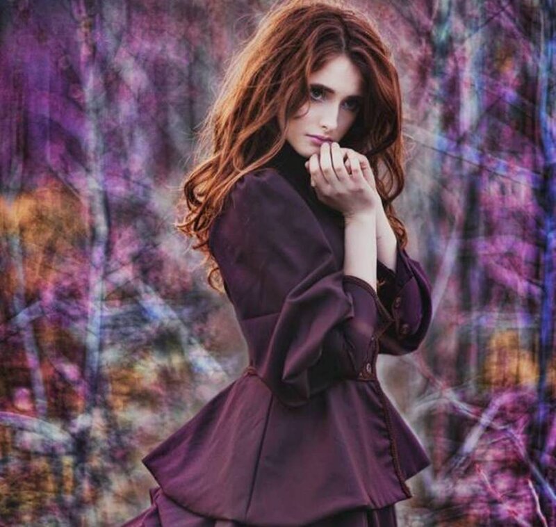Woman with Red Hair — Purple, Dramatic, Photograph, Coat