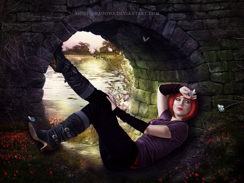 Woman with Red Hair — Purple, Dramatic, Sunset, Digital Art