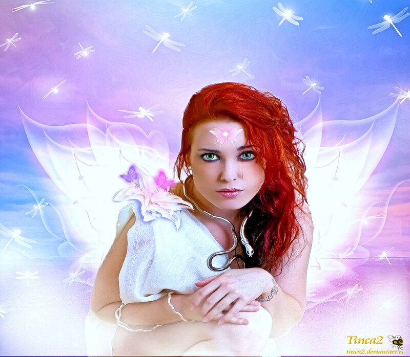 Woman with Red Hair — Purple, Fantasy, Digital Art