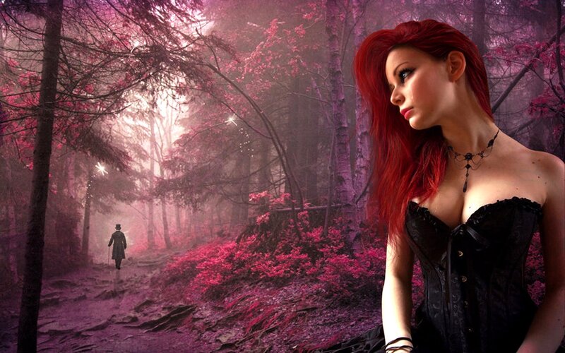Woman with Red Hair — Purple, Mysterious, Night