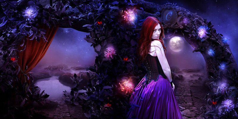 Woman with Red Hair — Purple, Mystical, Night