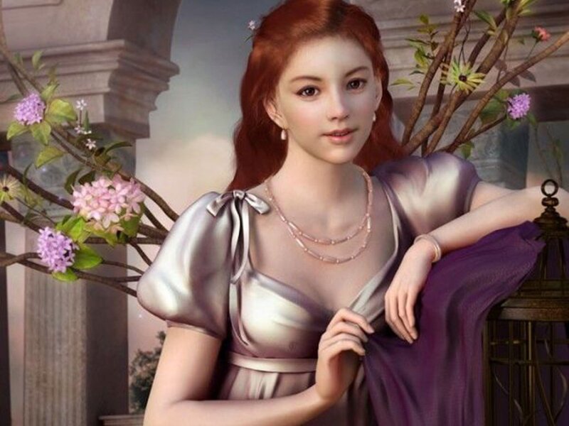 Woman with Red Hair — Purple, Serene, Afternoon