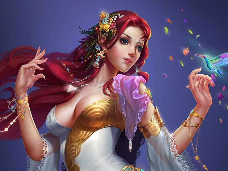 Woman with Red Hair — Purple, Serene, Night