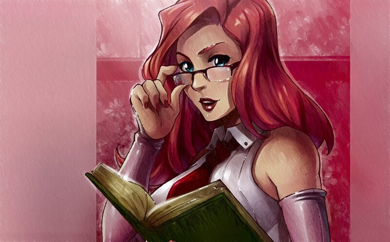 Woman with Red Hair Reading — Pink