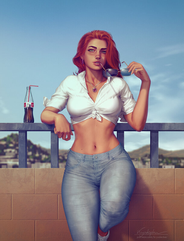 Woman with Red Hair — Relaxed, Afternoon, Digital Art