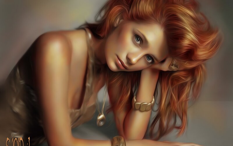 woman with red hair resting